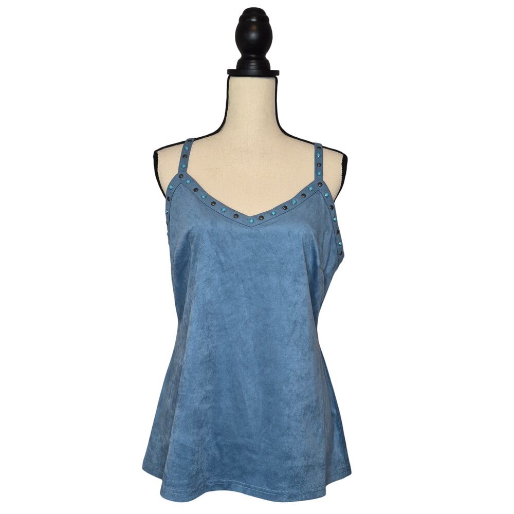 Idyllwind Weona Studded Faux Suede Cami Top Blue Miranda Lambert Country Sz L
